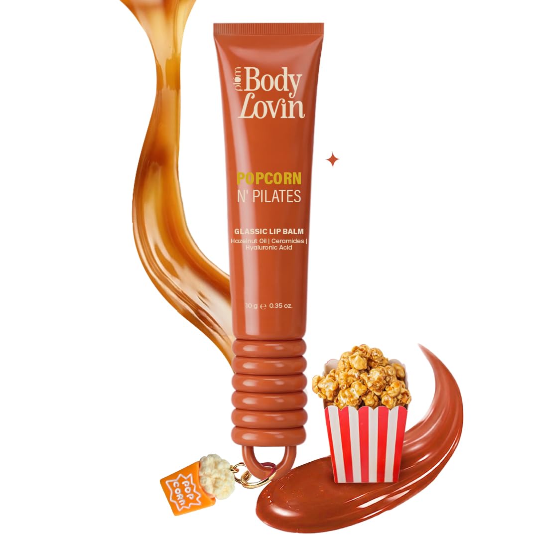 Plum BodyLovin’ Popcorn N  Pilates Glassic Lip Balm | Caramel Brown Gloss Tint | Hydrating Lip Balm with Hazelnut Oil, Ceramides & Hyaluronic Acid