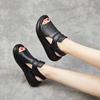 Women's Leather Thick Sole Peep Toe Sandals Summer New Lightweight Non Slip Breathable Wedges Slip On Sandals Beach Sandals