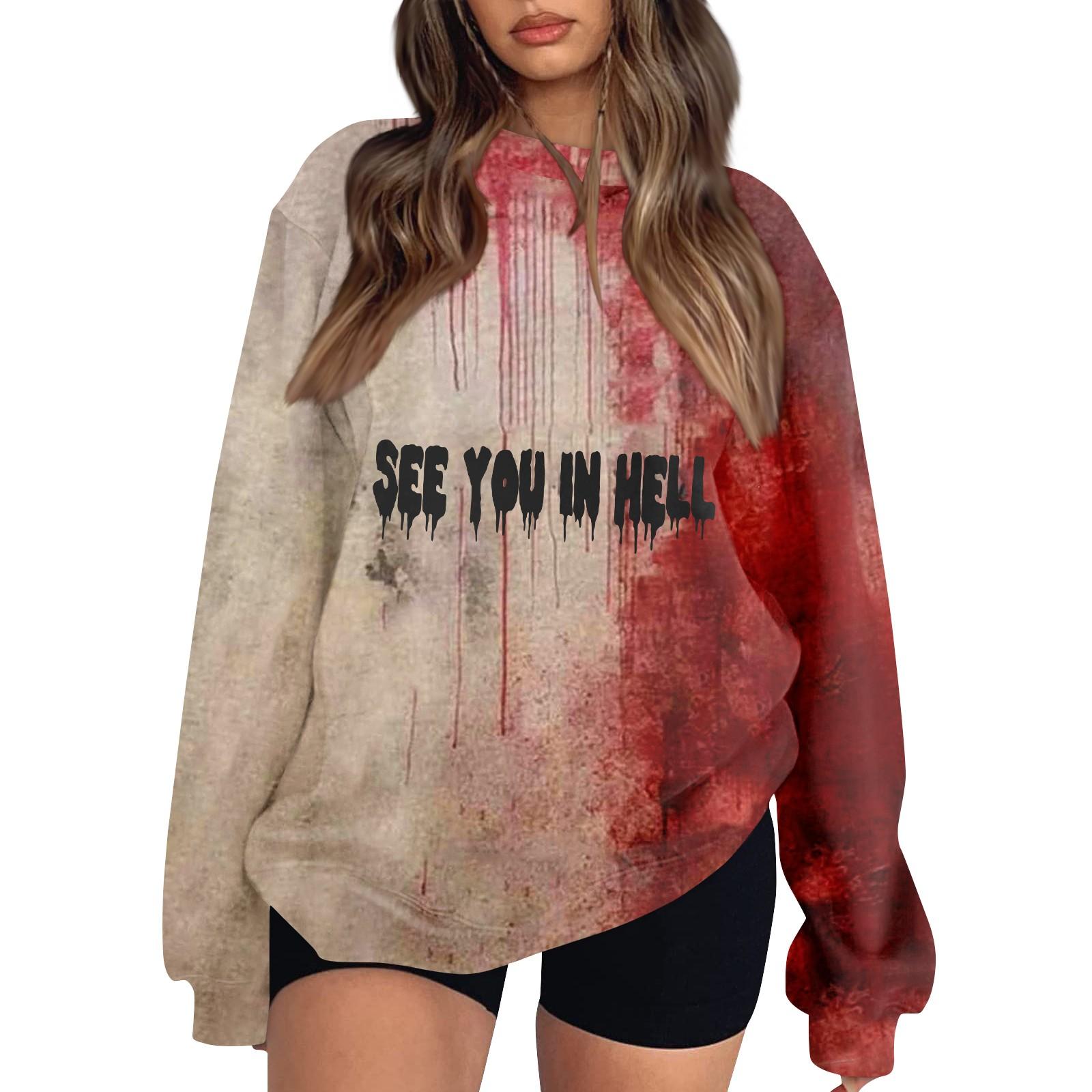 

Женский модный повседневный свитшот с длинным рукавом и принтом на Хэллоуин M винный