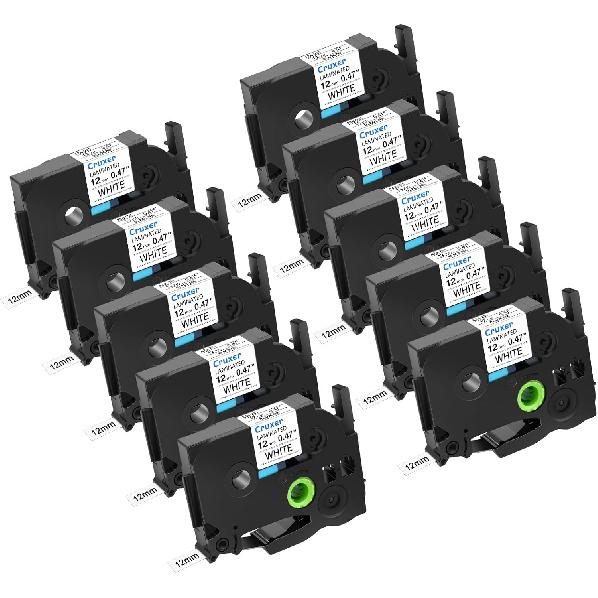 10 Pack Label Tape 12mm 0.47" Replacement for P-Touch Tape Compatible with Ptouch TZe-231 TZ-231 Laminated Tape, Black On White, for PT-D200 PT-D210