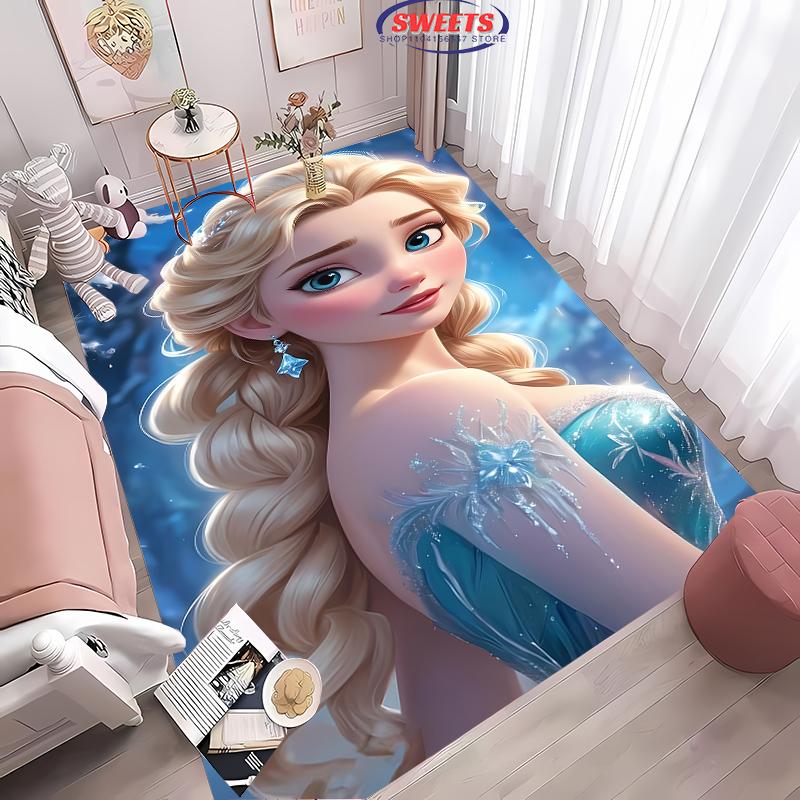Gefrorene Elsa Anna Prinzessin 3D HD Teppich Kinderzimmer Wohnzimmer Rutschfester Bodenläufer Sofamatte Dekor