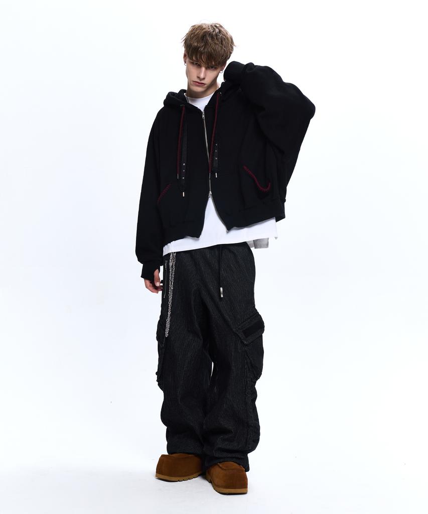 Rssc Denim Strap Crop Hood Zipup - Black