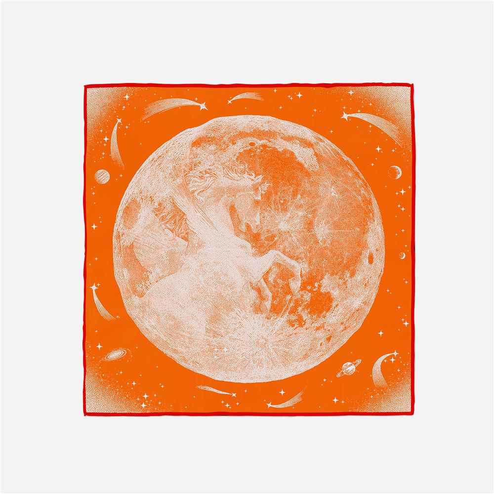 53CM Twill Silk Scarf Woman Planet Painting Square Scarves Wraps Bandana Small Hijab Silk Foulards Tie Headband Neckerchief