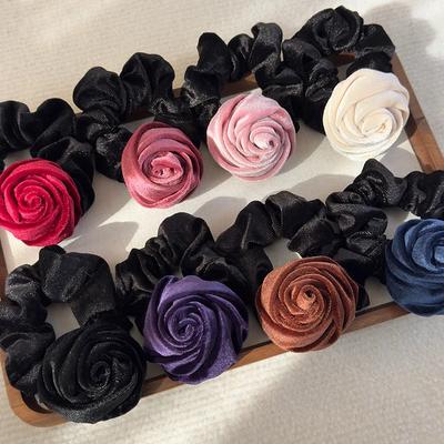 Retro Samt Rosenblumen Haargummis für Frau Mädchen Temperament Solides Stirnband Gummiband Weiblich Party Haargummi Accessoires