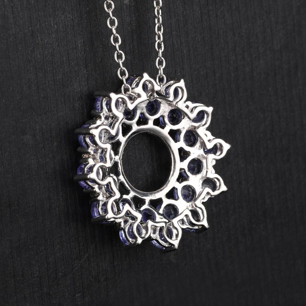 Natural Tanzanite Pendant 925 Sterling Silver Rhodium Plated Round Gemstone Handmade Fine Jewelry Gift for Her