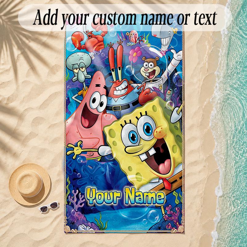 Beach TowelSpongeBob Custom Name Text Personalized Soft Towel for Beach Pool Indoor Home Decor Gift