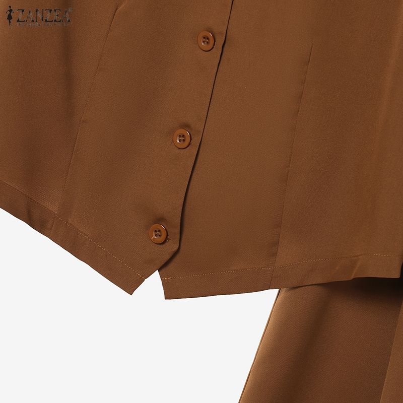 ZANZEA Tops sin mangas y pantalones de pierna ancha para mujer, conjuntos casuales de dos piezas