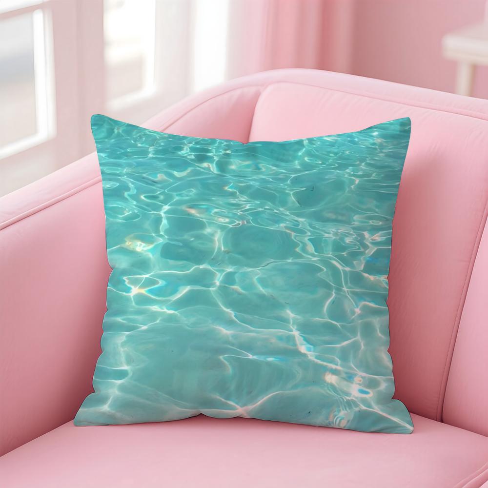 Blue Green Ocean Print Pattern Cushion Cover Pillow Case Soft Skin Friendly Fabric  Concealed Zipper