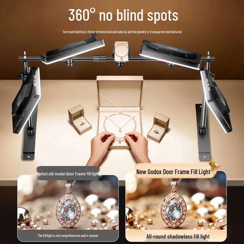 Ruiteng LED Double Row Overhead Fill Light with Telescopic Background Stand and Cloth Holder