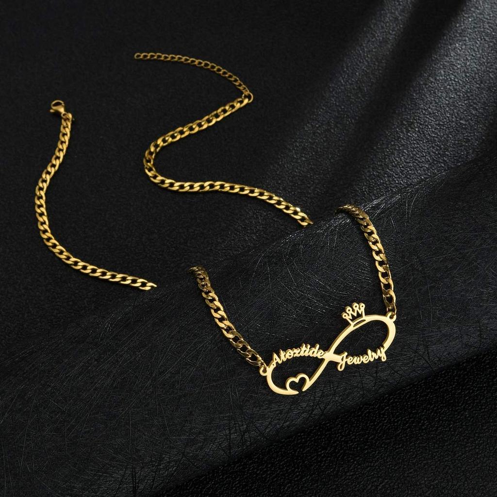 Atoztide Customize Name 8 Shape Necklace for Women Personalized Letter Summer Stainless Steel Choker Chain Jewelry Friend Gift