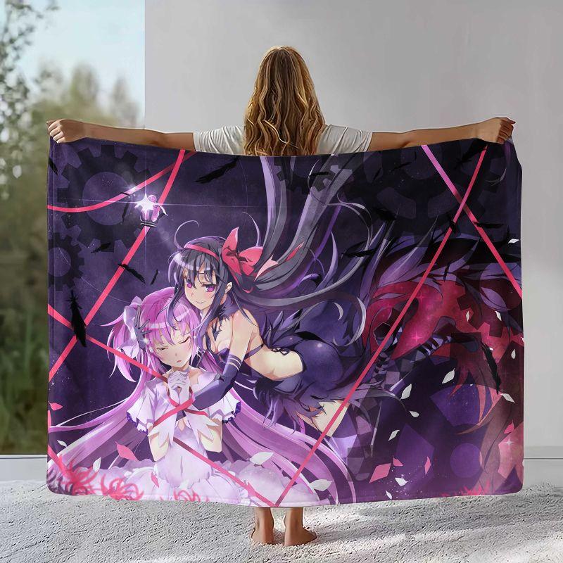 Cute Puella Magi Madoka Magica Cartoon Flannel Blanket,Ultra Soft Warm Plush Throw for Home Bedroom Bed Sofa Cover Office Picnic