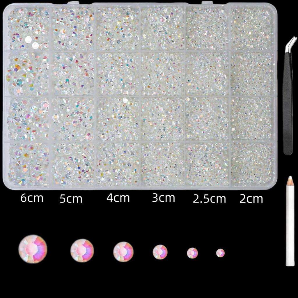 24-Grid Nail Art AB Resin Rhinestones: Super Flash Flat Bottom DIY Ornaments