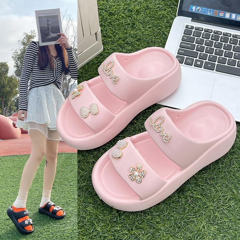Summer New Solid Color Outdoor Stepping On Shit Sandals Platform Slippers Women's Fashion Double Strip Outer Wear Cool Slippers Are Now Approved