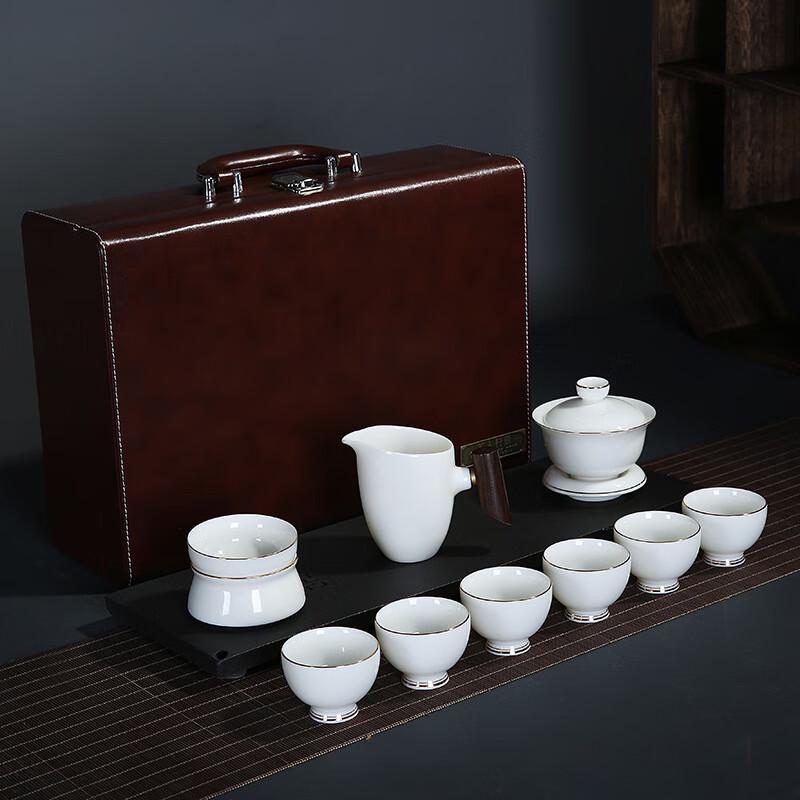 Chaxun Yangzhi Jade White Porcelain Gold-Painted 10-Piece Gongfu Tea Set