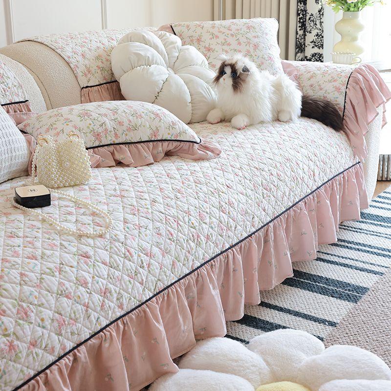 

Sofa Cushion Cotton Fabric Thickened Non Slip Skirt Leather Sofa Cover Slipcover Pure Cotton Imperial Concubine Combination All Year Round Neutral A little fragrance 70x 70cm +20cm skirt