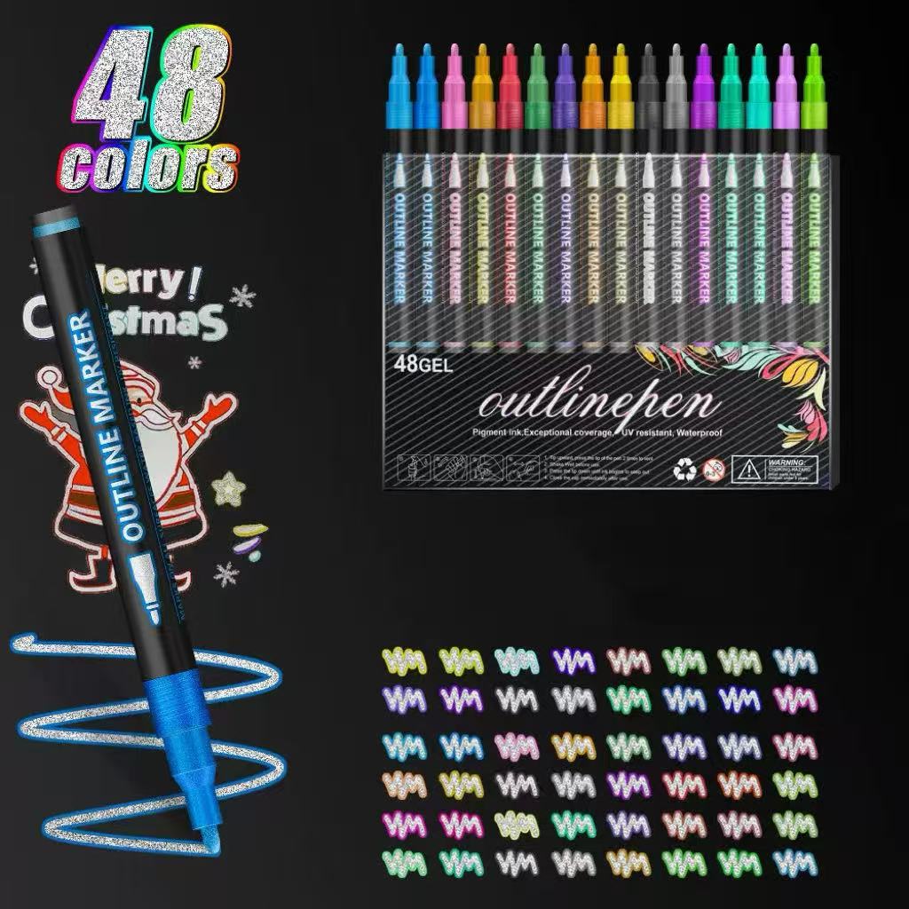 Double Line Outline Art Pen Marker Pen DIY Graffiti Outline Marker Pen Highlighter Scrapbook Diary Poster Card, Coloring Supply