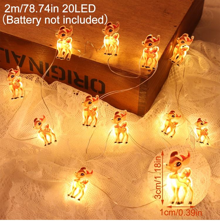 2M 20LED Santa Claus Snowman Elk Garland Lights String Christmas Decorations for Home 2025 Xmas Tree Ornaments Navidad New Year