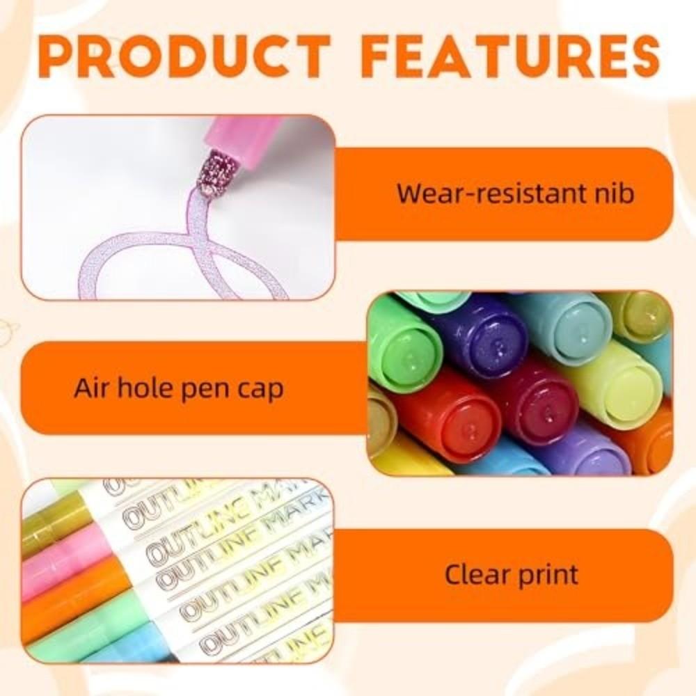 Double Line Highlighter Outline Marker Metallic Paint Outline Marker Set  for Girls Teens
