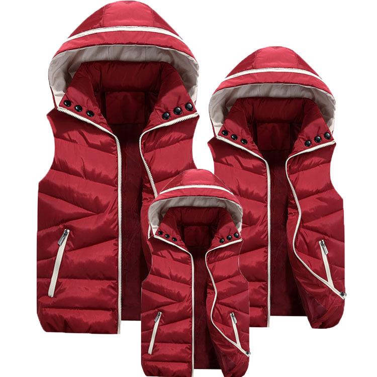 

Parent-child vest mother and child mother and daughter cotton vest autumn and winter new hooded children s thickened stand-up collar vest jacket tide 120 бордовий