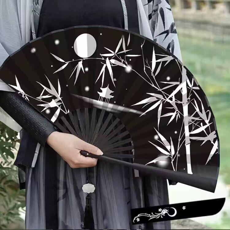 Summer Outdoor Decorative Folding Fan Bamboo And Wood Cloth Face Large Size Double-Sided Hand Fan Home Decoration Chinese Gift