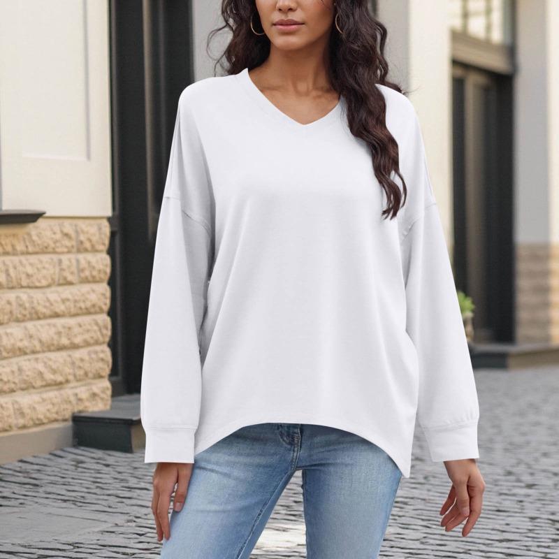 Women S Casual Solid V Neck Long Sleeve Pullover Sweatshirt