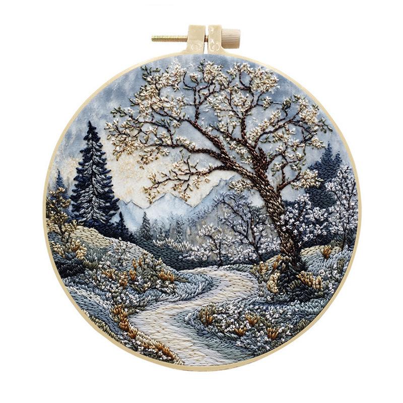 1pc Autumn/Winter Forest Landscape Embroidery DIY Fabric Craft Set with Tools