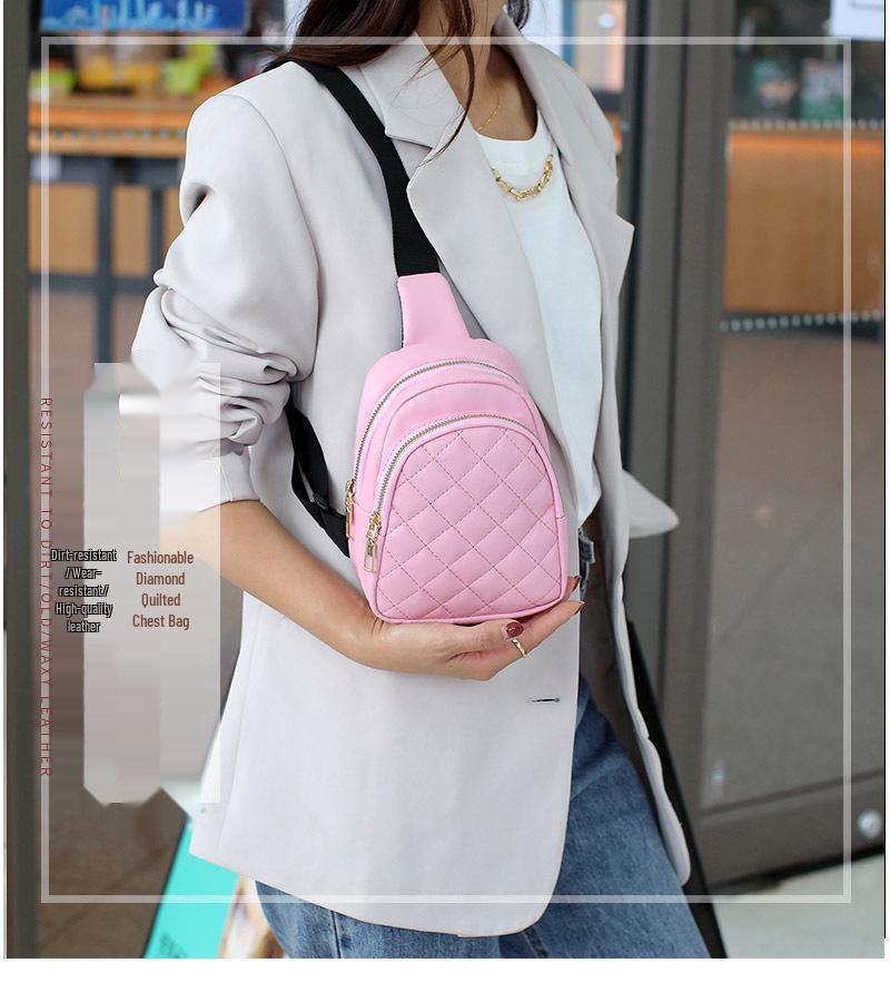 2026 Women's Textured PU Chest Bag: Fashion Diamond Lattice with Wide Shoulder Strap for Casual Wear