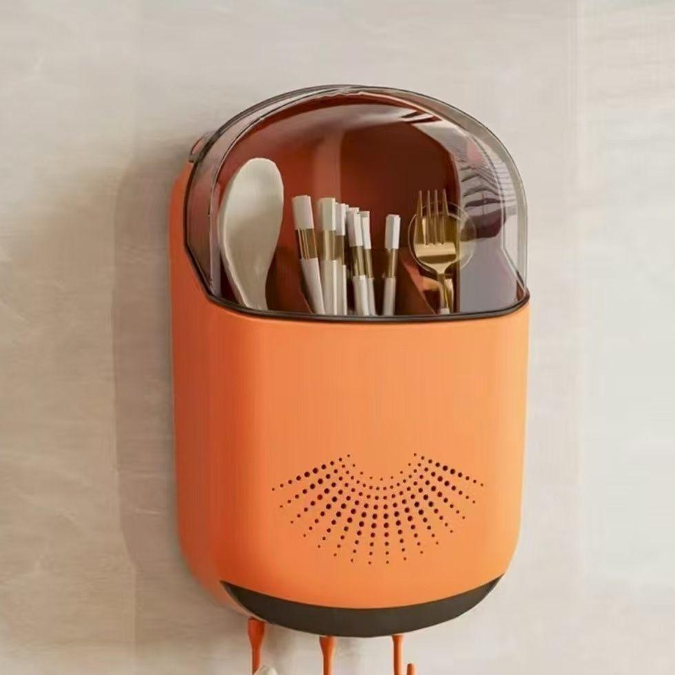 Wall-Mounted Plastic Chopstick and Spoon Holder with Drainage