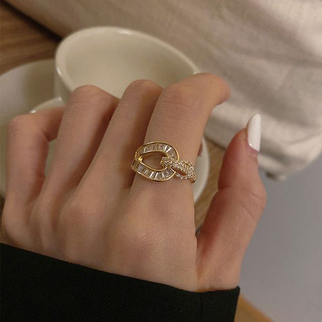 

ANENJERY Vintage Zircon Knot Open Rings Жіноча блискуча розкішна золота каблучка для вечірки Resizable