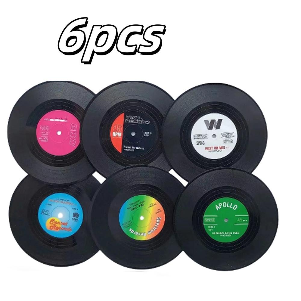 

6/12pcs Vintage Mug Coaster Colorful Retro Record Disk Coasters Circular Cushion Coffee Table Decor Thermal Insulation Coaster