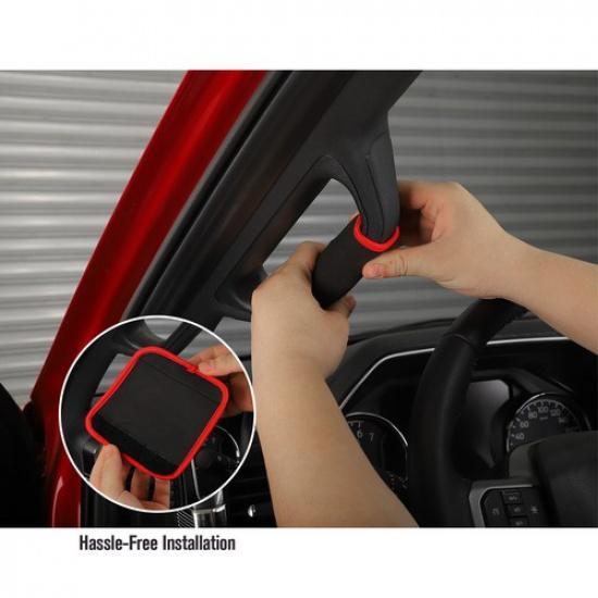 4pcs Front Rear Door Grab Bar Handle Cover Protect for Ford F-150 +Red ABS