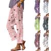 Women's Cotton Linen Pants Printing Summer Wide Leg Casual Loose Drawstring High Waist Palazzo Pants Trousers With Pockets