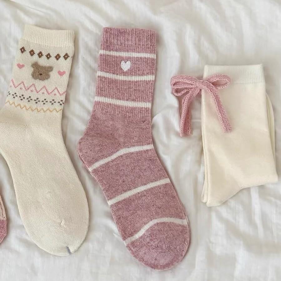 Super Sweet Gray Powder Wool Socks~ Korean Atmosphere Girl Pile Socks Thickened Warm Socks Women Hin Warm