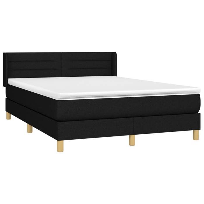 Exclusive House - Slatted Bed Base with Mattress Black 140x190 Cm Fabric