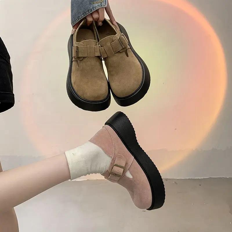 Bombas de Moda Feminina Sapatos Femininos Bico Redondo Plataforma com Saltos Médios Entrega Rápida Tendência 2025 Marca Genuína Estiloso Y2k em Oferta 39