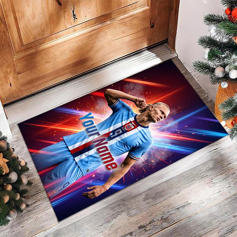 Erling Haaland Printed Crystal Velvet Rug Non‑Slip Crystal Velvet Carpet For Sofa Bedroom Indoor Home Decoration