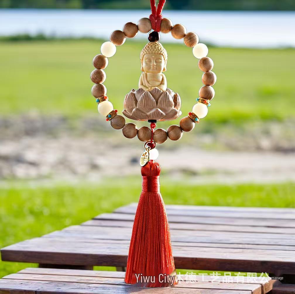 Boxwood Lotus Buddha Car Pendant: Good Luck Rearview Mirror Ornament for Men and Women