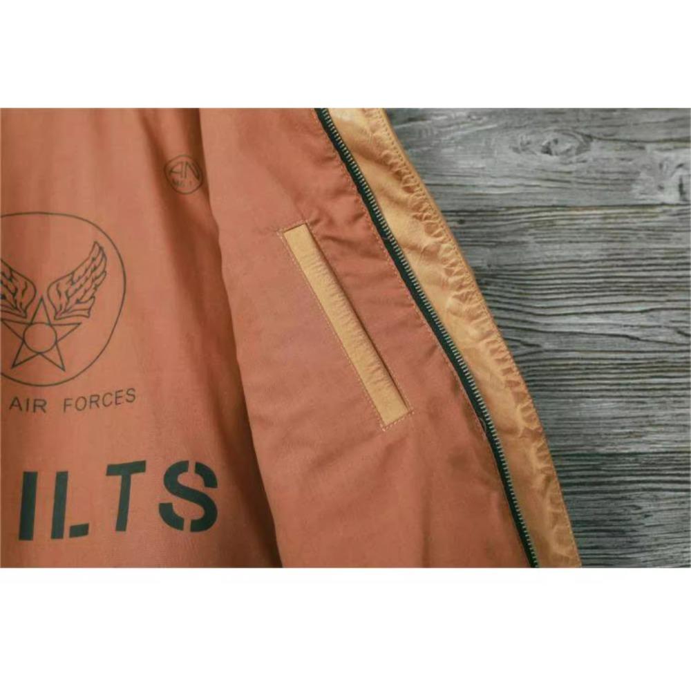 Čínská velikost Klasická letecká bunda A2 Pilotní bunda Vintage Špinavě žlutá Voskovaná hovězí kůže Bunda z pravé kůže Muži Letecké bundy Pánské kabáty