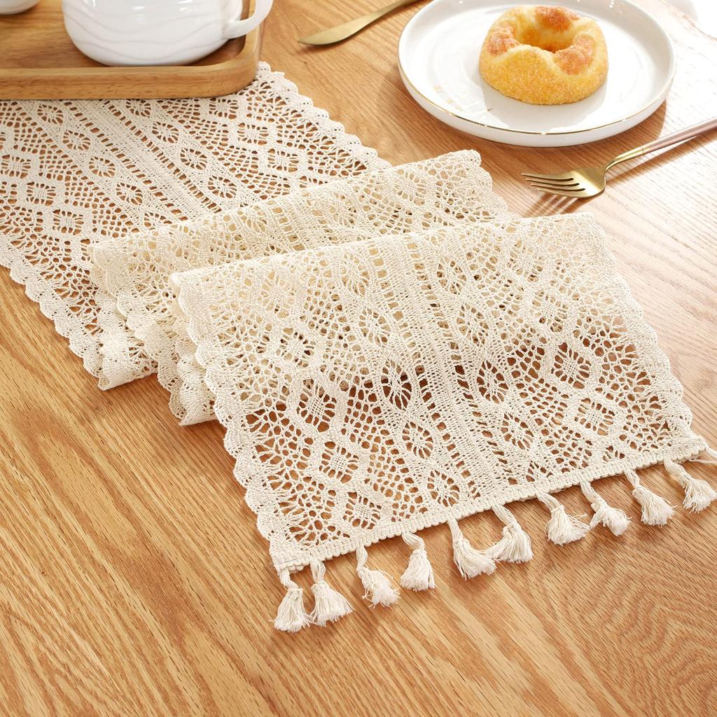 Runner da Tavola Macramè Cotone Pizzo Stile Rustico Boho Runner Stretto Stile Classico Uso Domestico Doccia Matrimonio in Campagna Festa Tavolino Decorazione