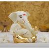 Gold Plated Ceramic Appu Ganesh Idol for Car Dashboard Small Ganesha Murti Ganpati Idol for Home Decor