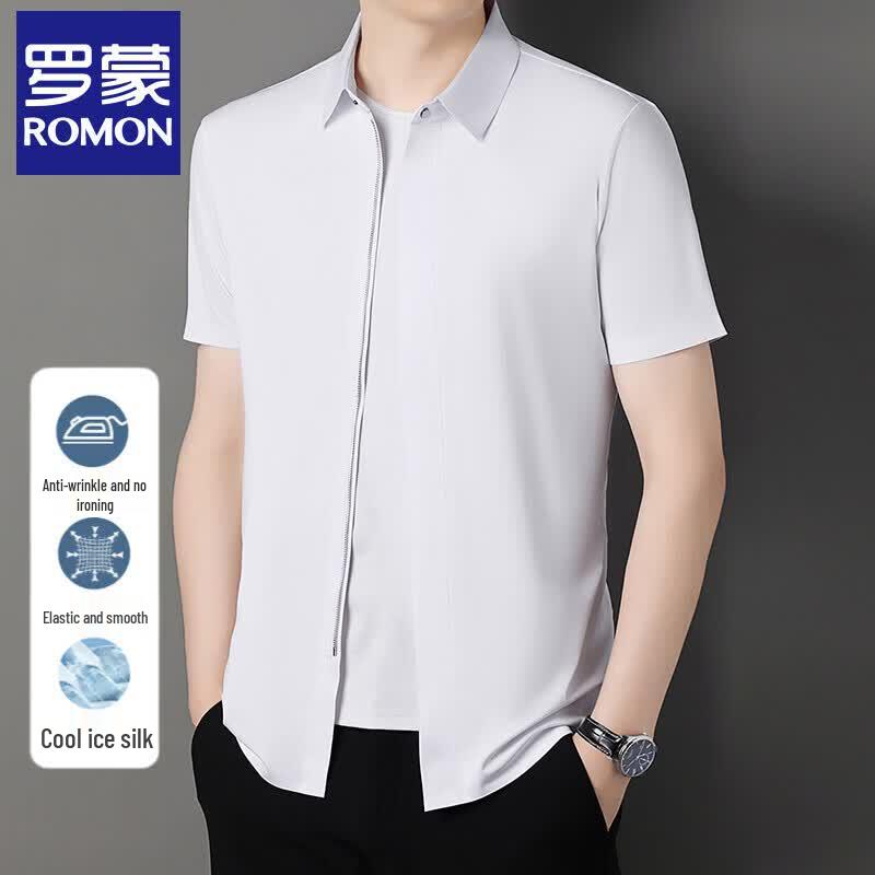 Luomeng Men's Ice Silk Short Sleeve Zipper Shirt
