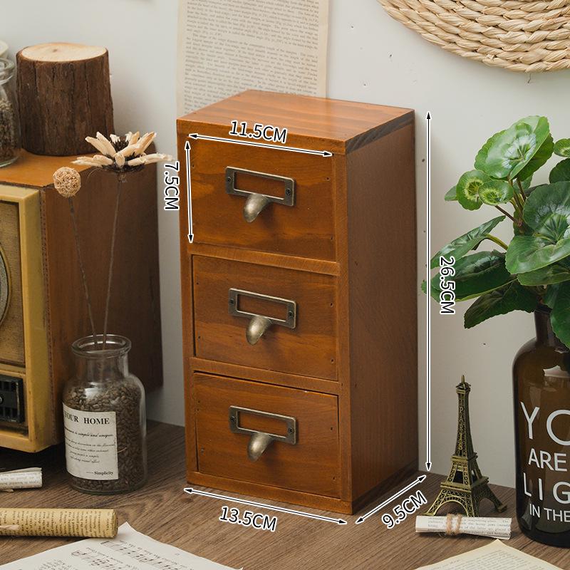 Retro Wooden Multi-Layer Desktop Organizer Box for Jewelry, Tape, and Accessories