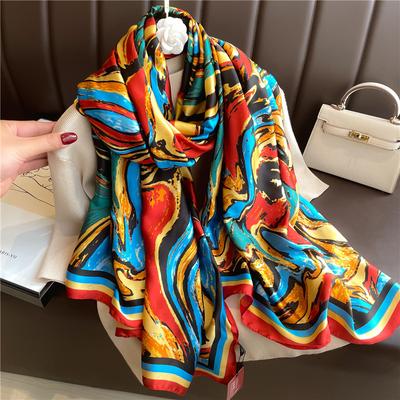 Mode Luxus Seidenschal Damen Frühling Herbst Leopardenmuster Schals Wickeltuch Bandana Foulard Schal Weiblich Reise Sonnenschutz Schal
