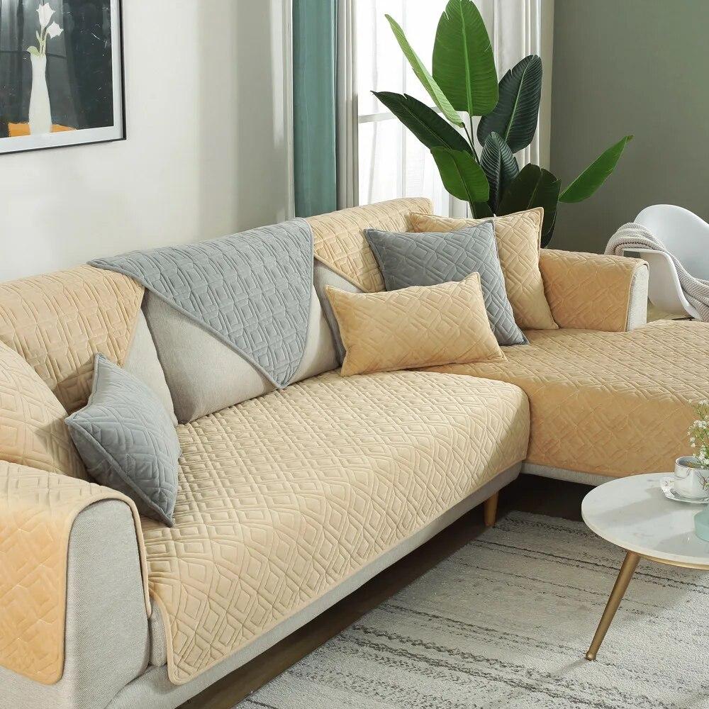 New Arrival Solid Color Thick Crystal Velvet Quilted Sofa Towel Soft Short Plush Anti-slip Sectional Sofa Covers for Living Room