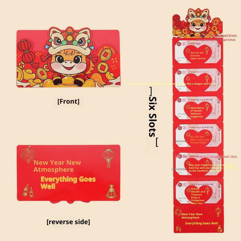 

1Pc 2026 Year Of The Horse Red Envelope 2/6/10/20 Slot Card Folding Hongbao Chinese Lunar Year Paper Luck Red Cash Envelopes