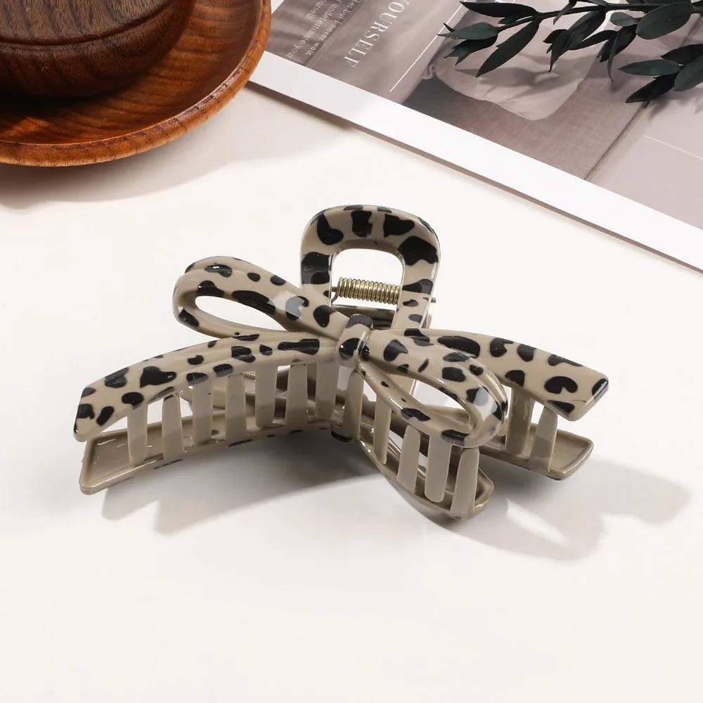 Large Small Leopard Print Hair Claw Clip for Women Thick Hair Elegant Bowknot Cross Geometric Catch Clamp Hairgrip Accessories