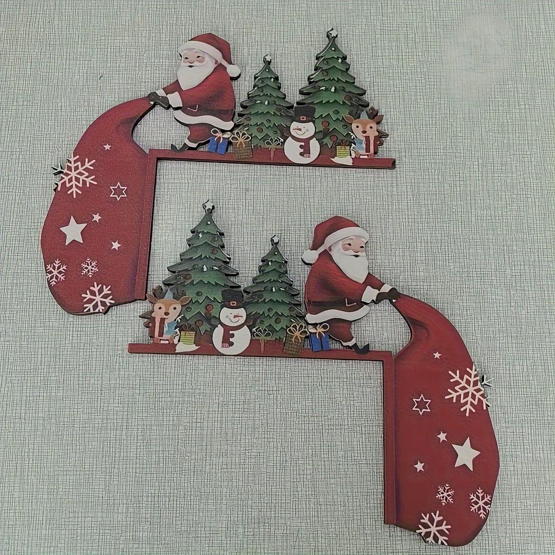 

2D Flat, 1 Pair Door Corner Santa Claus with Reindeer ,Snowman,2-Door Christmas Wall Decor Suitable for Indoor