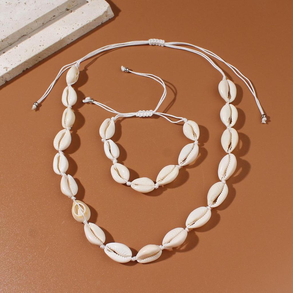 Set Collana, Bracciale, Cavigliera, Conchiglia d'Acqua Dolce & Choker Fatti a Mano Europei e Americani