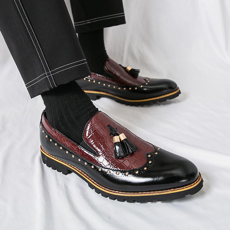 Men's shoes large size new business dress shoes fashionable men's foot cover tassel leather shoes one pedal casual leather shoes
