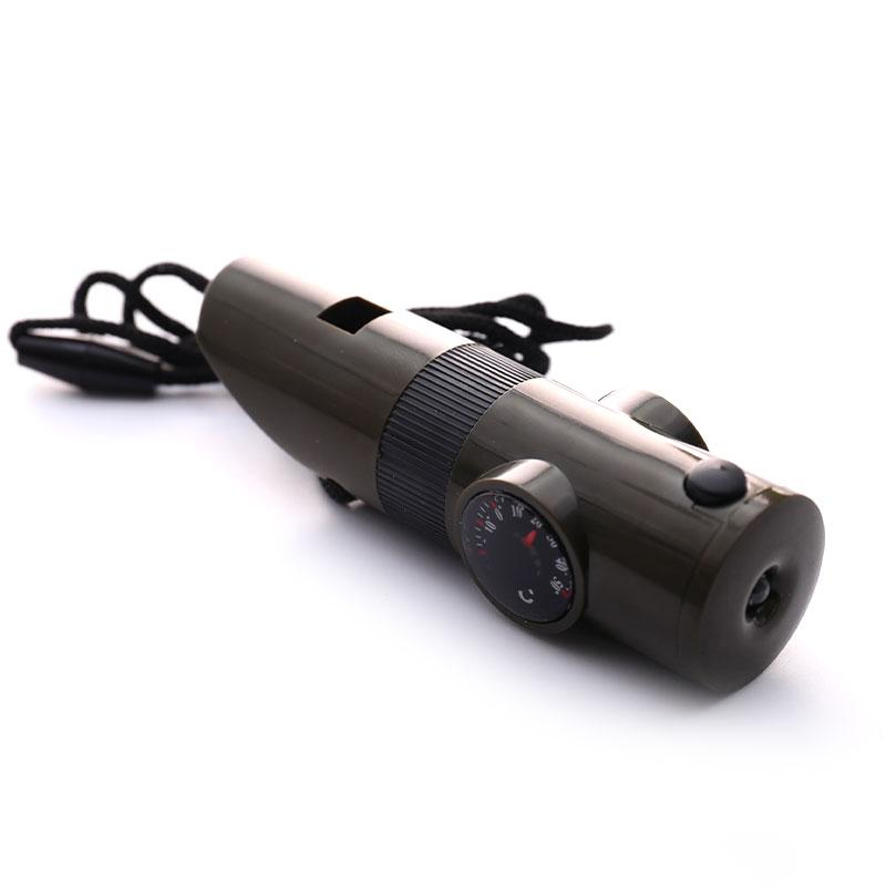 7In1 Emergency Survival Whistle Compass Magnifier Flashlight Thermometer Camping
